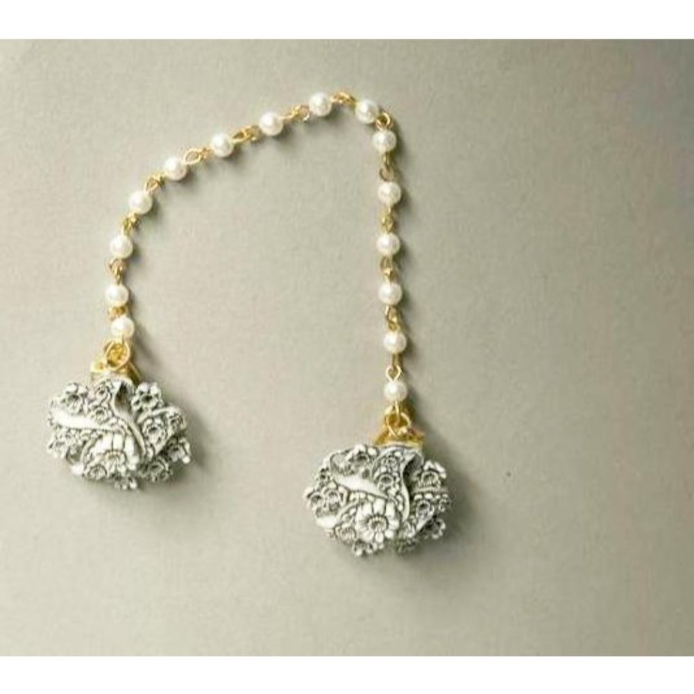 Celluloid Sweater Guards Clips Pearls Link Chain Vintage Plastic Jewelry